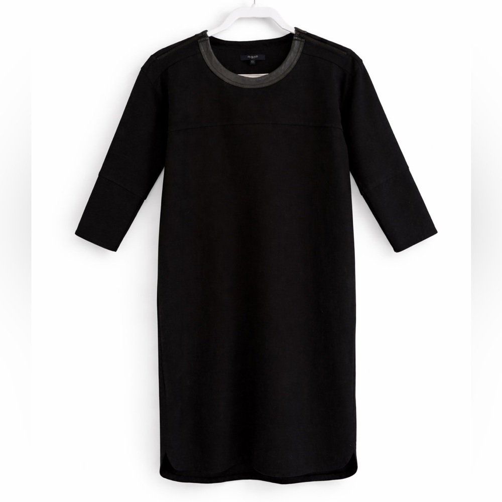 Madewell Black Leather-Trim Ponte Shift Dress XS EUC